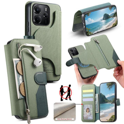 Twill Fabric MagSafe RFID Anti-theft Zipper Wallet Leather Phone Case, For Redmi K90 Pro Max / Poco F8 Ultra, For Redmi Turbo 5 Max / Poco X8 Pro Max, For Redmi Turbo 5 5G / Poco X8 Pro 5G, For Redmi K90 / Poco F8 Pro 5G, For Redmi Turbo 4 Pro / Poco F...