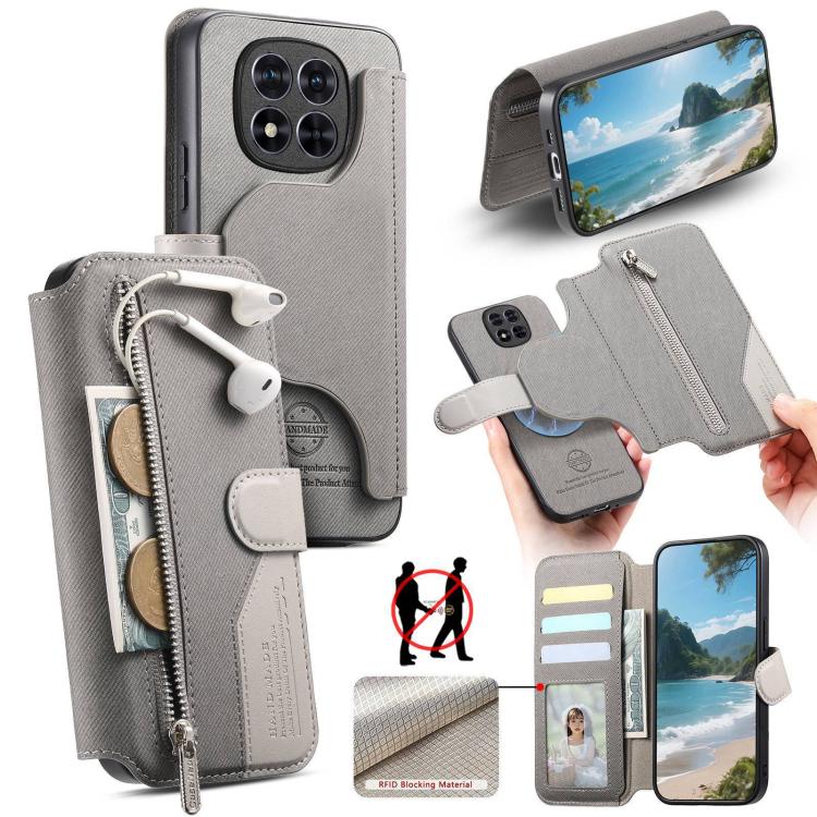Twill Fabric MagSafe RFID Anti-theft Zipper Wallet Leather Phone Case, For Redmi K90 Pro Max / Poco F8 Ultra, For Redmi Turbo 5 Max / Poco X8 Pro Max, For Redmi Turbo 5 5G / Poco X8 Pro 5G, For Redmi K90 / Poco F8 Pro 5G, For Redmi Turbo 4 Pro / Poco F...