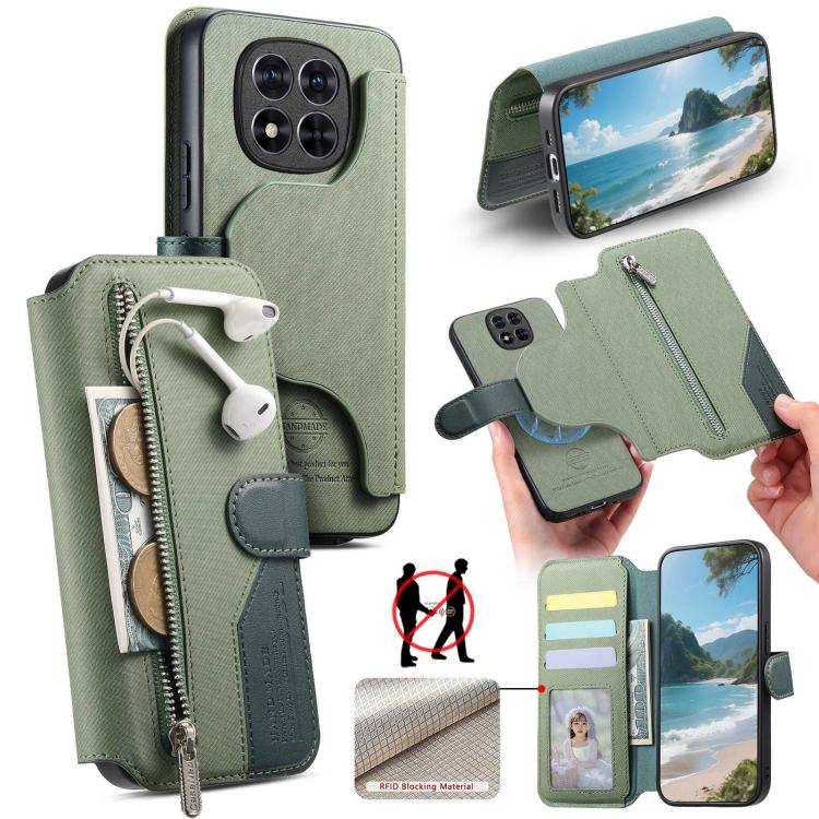 Twill Fabric MagSafe RFID Anti-theft Zipper Wallet Leather Phone Case, For Redmi K90 Pro Max / Poco F8 Ultra, For Redmi Turbo 5 Max / Poco X8 Pro Max, For Redmi Turbo 5 5G / Poco X8 Pro 5G, For Redmi K90 / Poco F8 Pro 5G, For Redmi Turbo 4 Pro / Poco F...