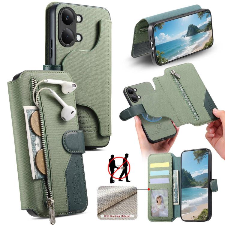 Twill Fabric MagSafe RFID Anti-theft Zipper Wallet Leather Phone Case, For Redmi K90 Pro Max / Poco F8 Ultra, For Redmi Turbo 5 Max / Poco X8 Pro Max, For Redmi Turbo 5 5G / Poco X8 Pro 5G, For Redmi K90 / Poco F8 Pro 5G, For Redmi Turbo 4 Pro / Poco F...