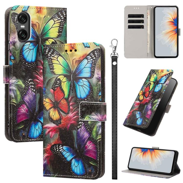 Étui de téléphone en cuir végétalien à motif peint avec dragonne, Pour Sony Xperia 1 VIII, Pour Sony Xperia 10 VII, Pour Sony Xperia 1 VII, Pour Sony Xperia 10 VI, Pour Sony Xperia 1 VI, Pour Sony Xperia 5 V, Pour Sony Xperia 1 V, Pour Sony Xperia 10 V