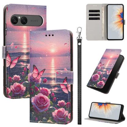 Étui de téléphone en cuir végétalien à motif peint avec dragonne, Pour Sony Xperia 1 VIII, Pour Sony Xperia 10 VII, Pour Sony Xperia 1 VII, Pour Sony Xperia 10 VI, Pour Sony Xperia 1 VI, Pour Sony Xperia 5 V, Pour Sony Xperia 1 V, Pour Sony Xperia 10 V