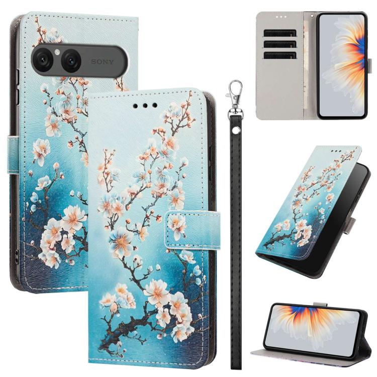 Étui de téléphone en cuir végétalien à motif peint avec dragonne, Pour Sony Xperia 1 VIII, Pour Sony Xperia 10 VII, Pour Sony Xperia 1 VII, Pour Sony Xperia 10 VI, Pour Sony Xperia 1 VI, Pour Sony Xperia 5 V, Pour Sony Xperia 1 V, Pour Sony Xperia 10 V