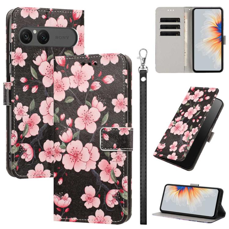 Étui de téléphone en cuir végétalien à motif peint avec dragonne, Pour Sony Xperia 1 VIII, Pour Sony Xperia 10 VII, Pour Sony Xperia 1 VII, Pour Sony Xperia 10 VI, Pour Sony Xperia 1 VI, Pour Sony Xperia 5 V, Pour Sony Xperia 1 V, Pour Sony Xperia 10 V
