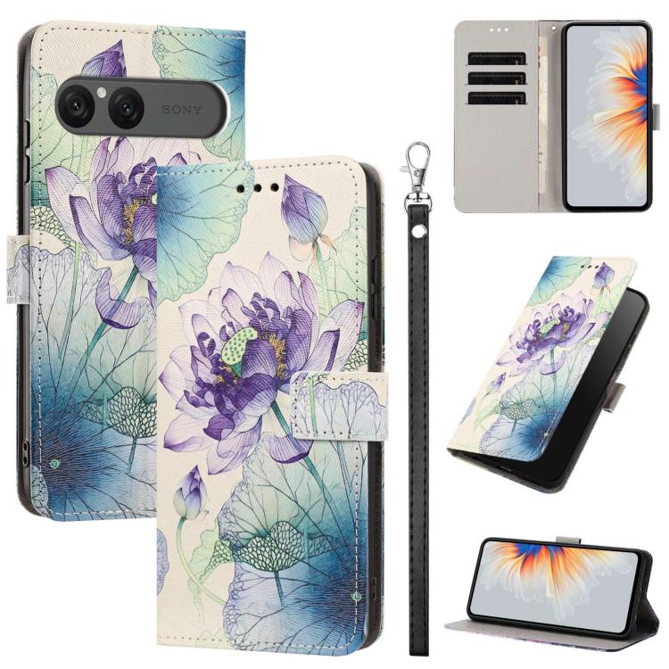 Étui de téléphone en cuir végétalien à motif peint avec dragonne, Pour Sony Xperia 1 VIII, Pour Sony Xperia 10 VII, Pour Sony Xperia 1 VII, Pour Sony Xperia 10 VI, Pour Sony Xperia 1 VI, Pour Sony Xperia 5 V, Pour Sony Xperia 1 V, Pour Sony Xperia 10 V