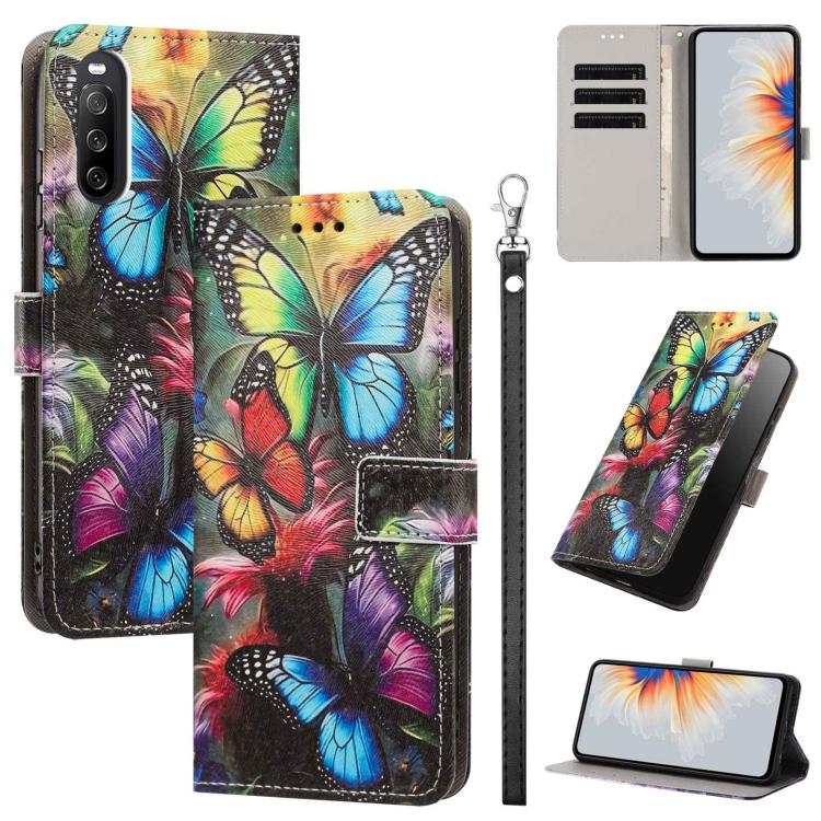 Étui de téléphone en cuir végétalien à motif peint avec dragonne, Pour Sony Xperia 1 VIII, Pour Sony Xperia 10 VII, Pour Sony Xperia 1 VII, Pour Sony Xperia 10 VI, Pour Sony Xperia 1 VI, Pour Sony Xperia 5 V, Pour Sony Xperia 1 V, Pour Sony Xperia 10 V