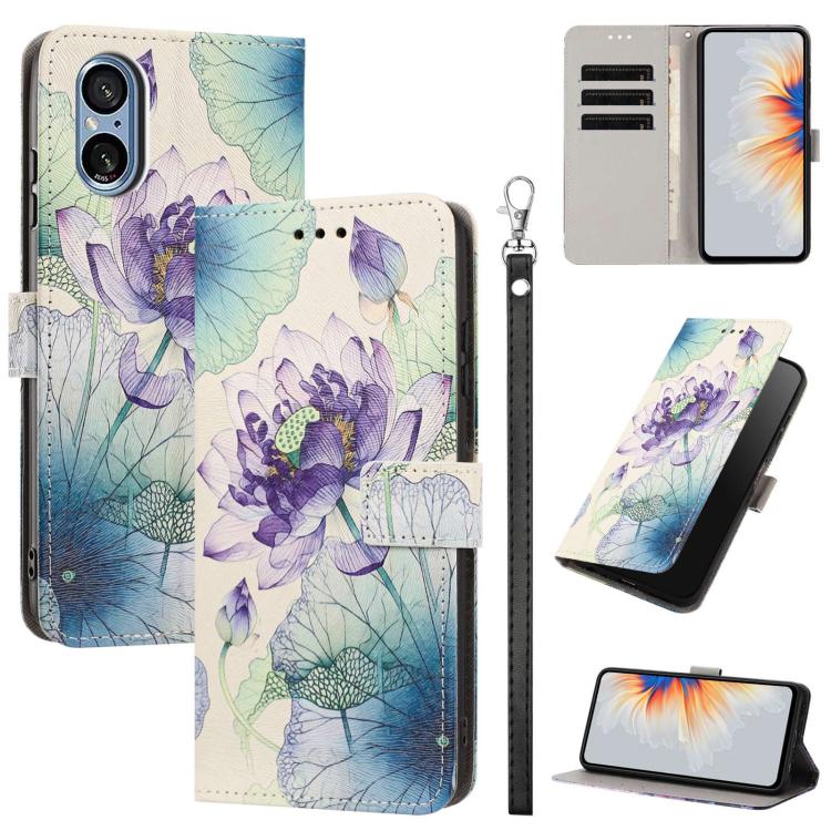 Étui de téléphone en cuir végétalien à motif peint avec dragonne, Pour Sony Xperia 1 VIII, Pour Sony Xperia 10 VII, Pour Sony Xperia 1 VII, Pour Sony Xperia 10 VI, Pour Sony Xperia 1 VI, Pour Sony Xperia 5 V, Pour Sony Xperia 1 V, Pour Sony Xperia 10 V