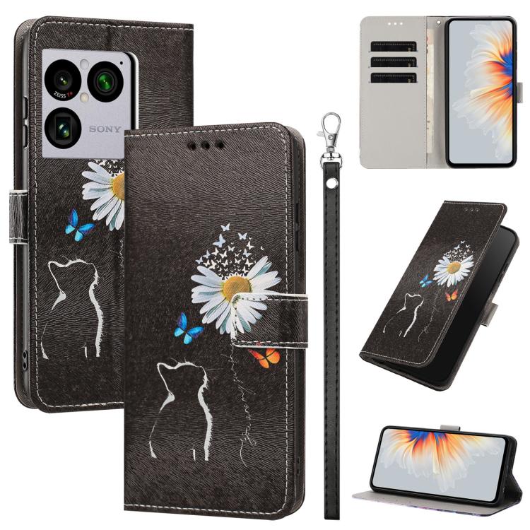 Étui de téléphone en cuir végétalien à motif peint avec dragonne, Pour Sony Xperia 1 VIII, Pour Sony Xperia 10 VII, Pour Sony Xperia 1 VII, Pour Sony Xperia 10 VI, Pour Sony Xperia 1 VI, Pour Sony Xperia 5 V, Pour Sony Xperia 1 V, Pour Sony Xperia 10 V