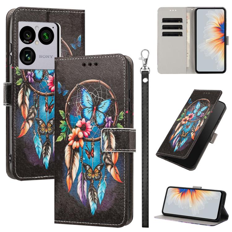 Étui de téléphone en cuir végétalien à motif peint avec dragonne, Pour Sony Xperia 1 VIII, Pour Sony Xperia 10 VII, Pour Sony Xperia 1 VII, Pour Sony Xperia 10 VI, Pour Sony Xperia 1 VI, Pour Sony Xperia 5 V, Pour Sony Xperia 1 V, Pour Sony Xperia 10 V