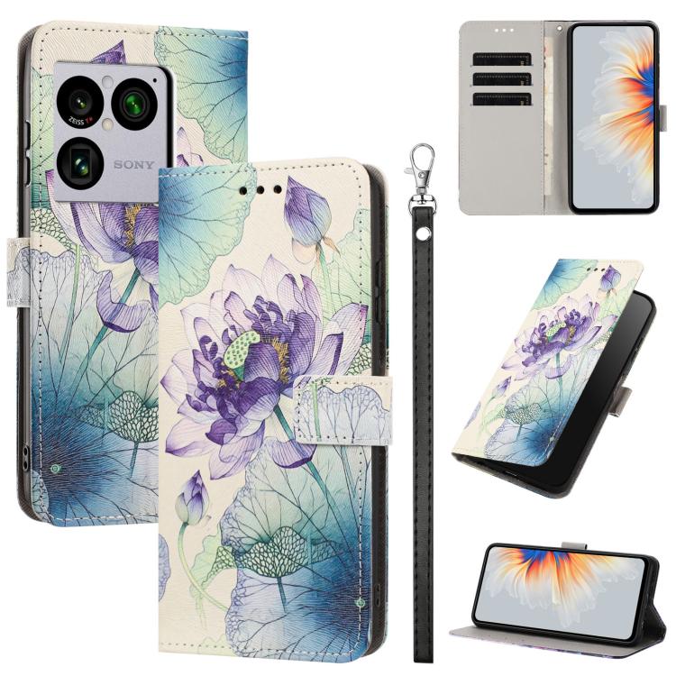 Étui de téléphone en cuir végétalien à motif peint avec dragonne, Pour Sony Xperia 1 VIII, Pour Sony Xperia 10 VII, Pour Sony Xperia 1 VII, Pour Sony Xperia 10 VI, Pour Sony Xperia 1 VI, Pour Sony Xperia 5 V, Pour Sony Xperia 1 V, Pour Sony Xperia 10 V