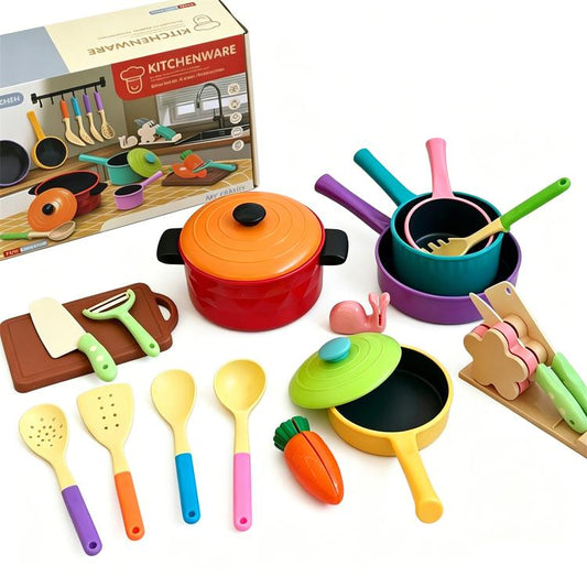 Ensemble de 21 pièces d'ustensiles de cuisine pour enfants, idéal pour jouer à faire semblant.