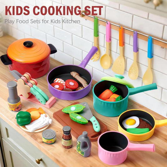 Ensemble de 21 pièces d'ustensiles de cuisine pour enfants, idéal pour jouer à faire semblant.