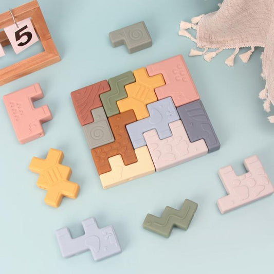 Lot de 10 blocs de construction souples et éducatifs pour enfants, avec motifs d'animaux et de maisons en relief. Jeu d'empilage.