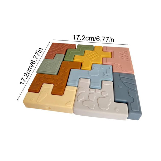 Lot de 10 blocs de construction souples et éducatifs pour enfants, avec motifs d'animaux et de maisons en relief. Jeu d'empilage.