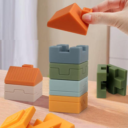 10pcs / Set Children Early Educational Soft Building Block Relief-carved Stacking Game, Animals, House