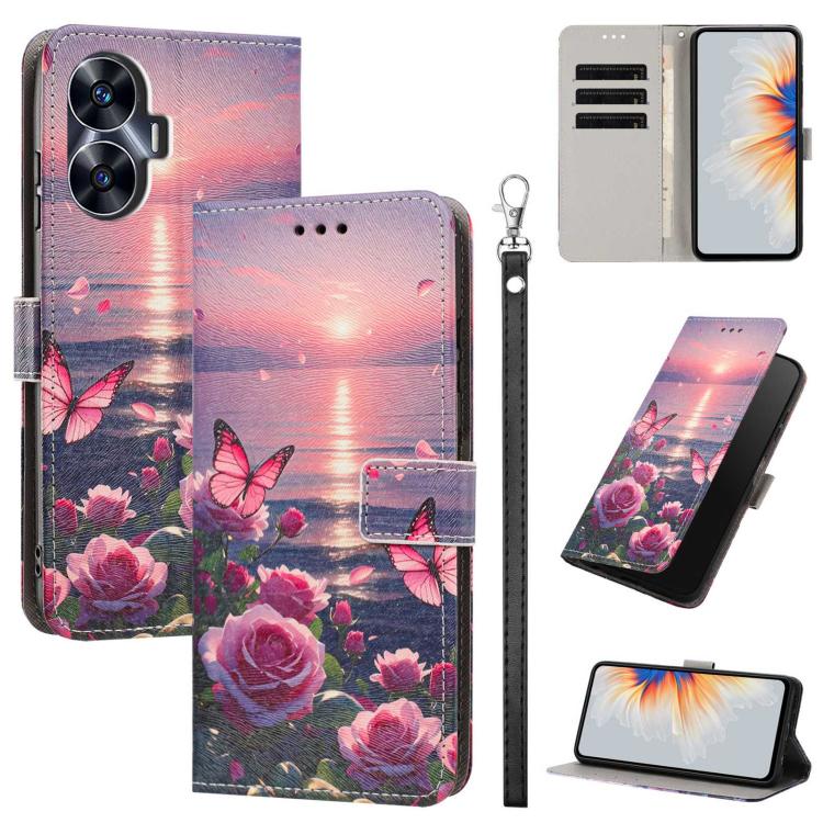 Painted Pattern Vegan Leather Phone Case with Strap, For Realme C55