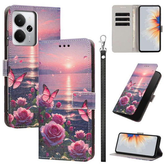 Painted Pattern Vegan Leather Phone Case with Strap, For Realme 14 5G Global, For Realme 13 Pro 5G Global, For Realme 14 Pro+ Global, For Realme 14 Pro Global, For Realme 12, For Realme 12+ 5G Global, For Realme C63, For Realme 12 Pro+, For Realme C53