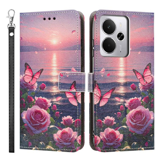 Painted Pattern Vegan Leather Phone Case with Strap, For Realme 14 5G Global, For Realme 13 Pro 5G Global, For Realme 14 Pro+ Global, For Realme 14 Pro Global, For Realme 12, For Realme 12+ 5G Global, For Realme C63, For Realme 12 Pro+, For Realme C53 ...