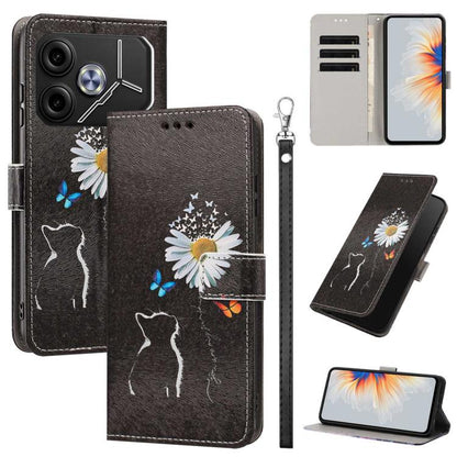 Painted Pattern Vegan Leather Phone Case with Strap, For Tecno Spark 30C, For Tecno Spark Go 1, For Tecno Spark 20 Pro 5G, For Tecno Camon 30 Premier 5G/CL 9, For Tecno Pova 6 Neo, For Tecno Pova 6/Pova 6 Pro, For Tecno Camon 30 Pro, For Tecno Camon 30...