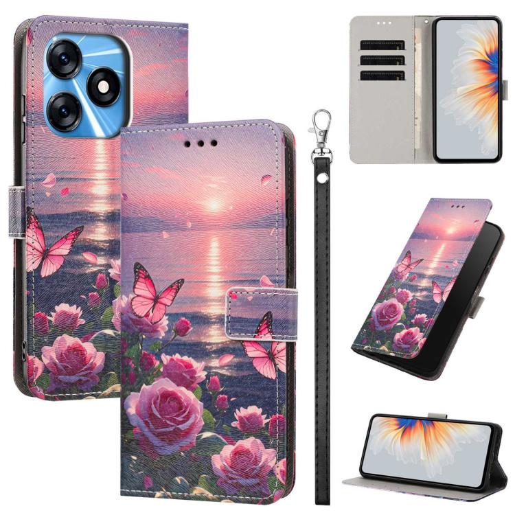 Painted Pattern Vegan Leather Phone Case with Strap, For Tecno Pova 5 4G, For Tecno Camon 20 Premier, For Tecno Camon 20 Pro 5G, For Tecno Camon 20/20 Pro, For Tecno Spark 10/Spark 10C, For Tecno Spark Go 2023, For Tecno Spark 10 Pro/K17 4G