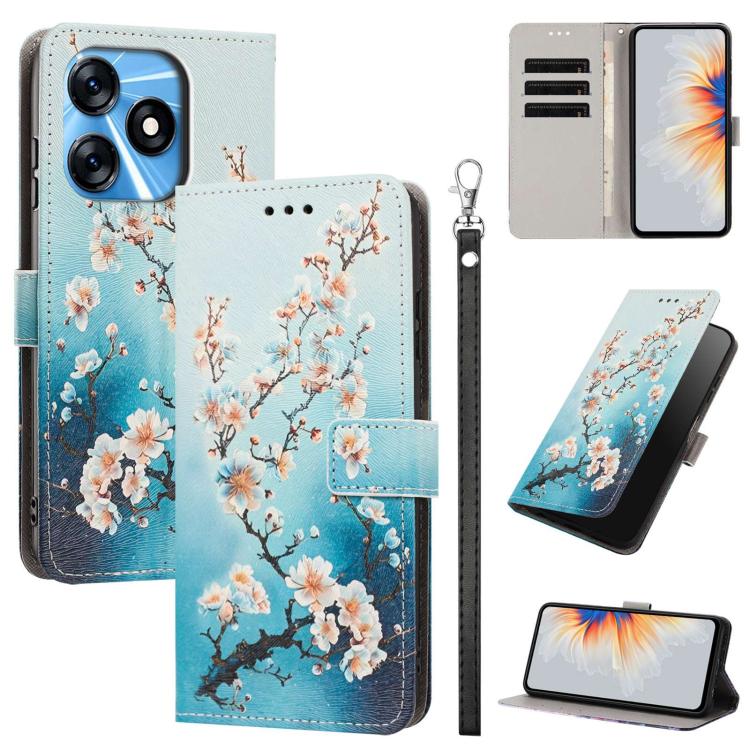 Painted Pattern Vegan Leather Phone Case with Strap, For Tecno Pova 5 4G, For Tecno Camon 20 Premier, For Tecno Camon 20 Pro 5G, For Tecno Camon 20/20 Pro, For Tecno Spark 10/Spark 10C, For Tecno Spark Go 2023, For Tecno Spark 10 Pro/K17 4G