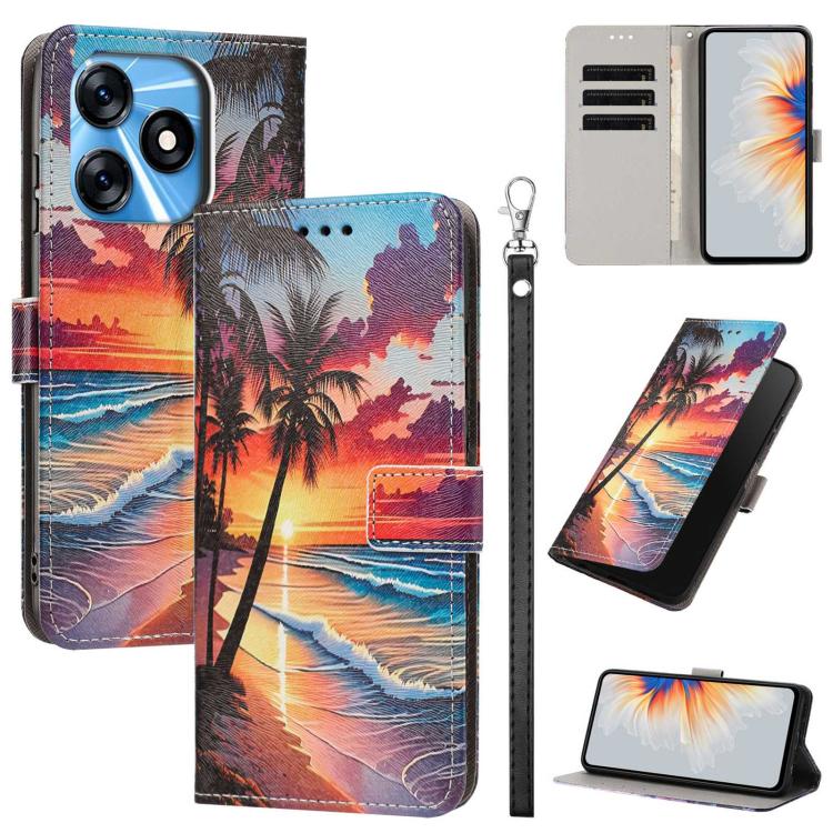 Painted Pattern Vegan Leather Phone Case with Strap, For Tecno Pova 5 4G, For Tecno Camon 20 Premier, For Tecno Camon 20 Pro 5G, For Tecno Camon 20/20 Pro, For Tecno Spark 10/Spark 10C, For Tecno Spark Go 2023, For Tecno Spark 10 Pro/K17 4G