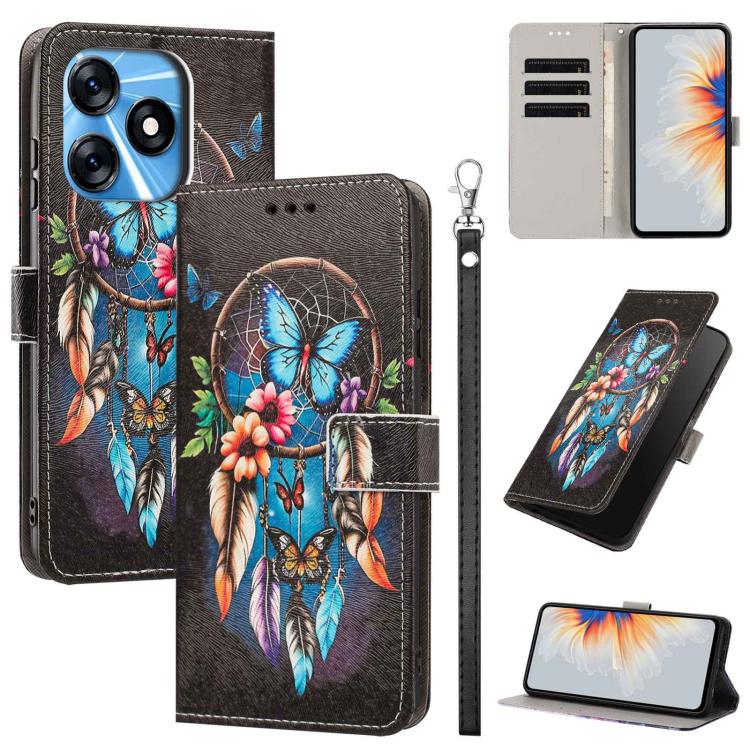 Painted Pattern Vegan Leather Phone Case with Strap, For Tecno Pova 5 4G, For Tecno Camon 20 Premier, For Tecno Camon 20 Pro 5G, For Tecno Camon 20/20 Pro, For Tecno Spark 10/Spark 10C, For Tecno Spark Go 2023, For Tecno Spark 10 Pro/K17 4G