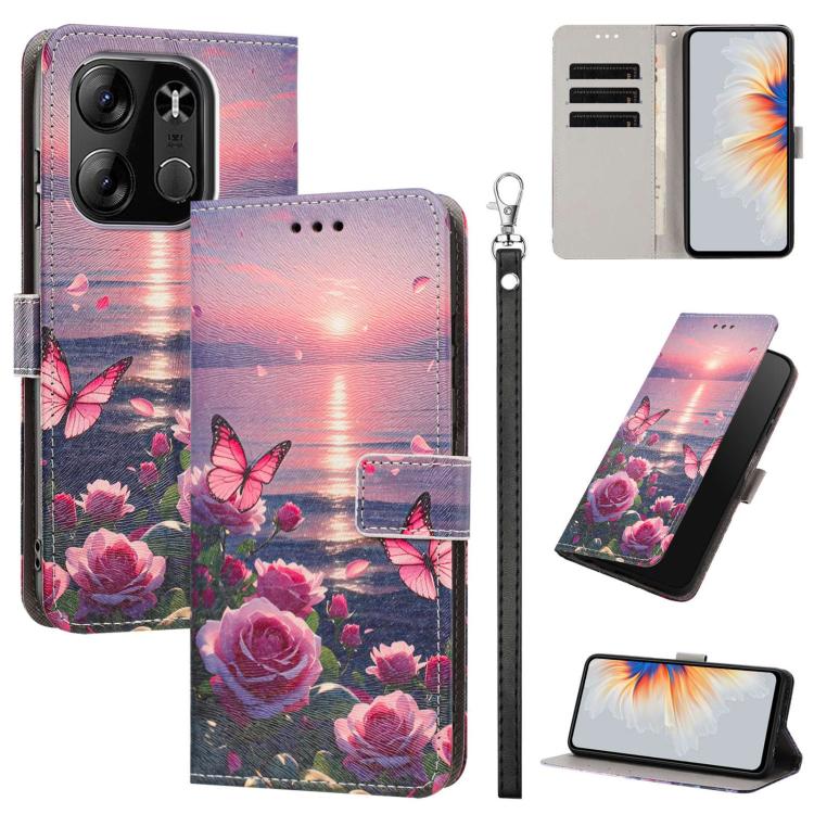 Painted Pattern Vegan Leather Phone Case with Strap, For Tecno Pova 5 4G, For Tecno Camon 20 Premier, For Tecno Camon 20 Pro 5G, For Tecno Camon 20/20 Pro, For Tecno Spark 10/Spark 10C, For Tecno Spark Go 2023, For Tecno Spark 10 Pro/K17 4G