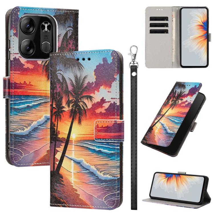Painted Pattern Vegan Leather Phone Case with Strap, For Tecno Pova 5 4G, For Tecno Camon 20 Premier, For Tecno Camon 20 Pro 5G, For Tecno Camon 20/20 Pro, For Tecno Spark 10/Spark 10C, For Tecno Spark Go 2023, For Tecno Spark 10 Pro/K17 4G
