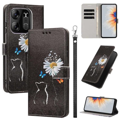 Painted Pattern Vegan Leather Phone Case with Strap, For Tecno Pova 5 4G, For Tecno Camon 20 Premier, For Tecno Camon 20 Pro 5G, For Tecno Camon 20/20 Pro, For Tecno Spark 10/Spark 10C, For Tecno Spark Go 2023, For Tecno Spark 10 Pro/K17 4G