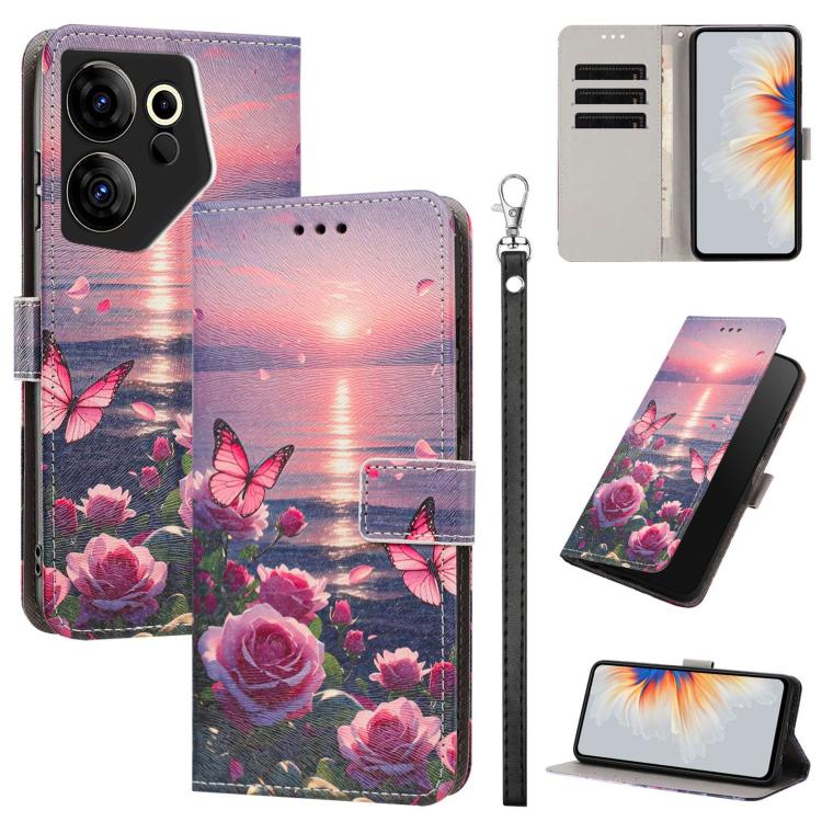 Painted Pattern Vegan Leather Phone Case with Strap, For Tecno Pova 5 4G, For Tecno Camon 20 Premier, For Tecno Camon 20 Pro 5G, For Tecno Camon 20/20 Pro, For Tecno Spark 10/Spark 10C, For Tecno Spark Go 2023, For Tecno Spark 10 Pro/K17 4G