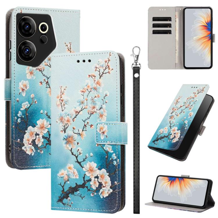 Painted Pattern Vegan Leather Phone Case with Strap, For Tecno Pova 5 4G, For Tecno Camon 20 Premier, For Tecno Camon 20 Pro 5G, For Tecno Camon 20/20 Pro, For Tecno Spark 10/Spark 10C, For Tecno Spark Go 2023, For Tecno Spark 10 Pro/K17 4G