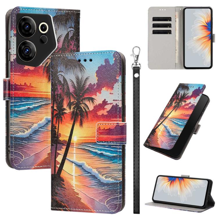 Painted Pattern Vegan Leather Phone Case with Strap, For Tecno Pova 5 4G, For Tecno Camon 20 Premier, For Tecno Camon 20 Pro 5G, For Tecno Camon 20/20 Pro, For Tecno Spark 10/Spark 10C, For Tecno Spark Go 2023, For Tecno Spark 10 Pro/K17 4G