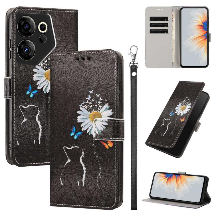 Painted Pattern Vegan Leather Phone Case with Strap, For Tecno Pova 5 4G, For Tecno Camon 20 Premier, For Tecno Camon 20 Pro 5G, For Tecno Camon 20/20 Pro, For Tecno Spark 10/Spark 10C, For Tecno Spark Go 2023, For Tecno Spark 10 Pro/K17 4G