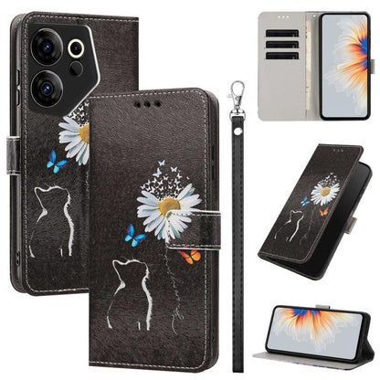 Painted Pattern Vegan Leather Phone Case with Strap, For Tecno Pova 5 4G, For Tecno Camon 20 Premier, For Tecno Camon 20 Pro 5G, For Tecno Camon 20/20 Pro, For Tecno Spark 10/Spark 10C, For Tecno Spark Go 2023, For Tecno Spark 10 Pro/K17 4G
