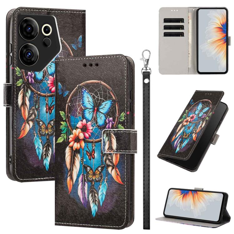 Painted Pattern Vegan Leather Phone Case with Strap, For Tecno Pova 5 4G, For Tecno Camon 20 Premier, For Tecno Camon 20 Pro 5G, For Tecno Camon 20/20 Pro, For Tecno Spark 10/Spark 10C, For Tecno Spark Go 2023, For Tecno Spark 10 Pro/K17 4G