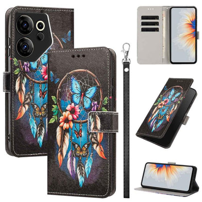 Painted Pattern Vegan Leather Phone Case with Strap, For Tecno Pova 5 4G, For Tecno Camon 20 Premier, For Tecno Camon 20 Pro 5G, For Tecno Camon 20/20 Pro, For Tecno Spark 10/Spark 10C, For Tecno Spark Go 2023, For Tecno Spark 10 Pro/K17 4G