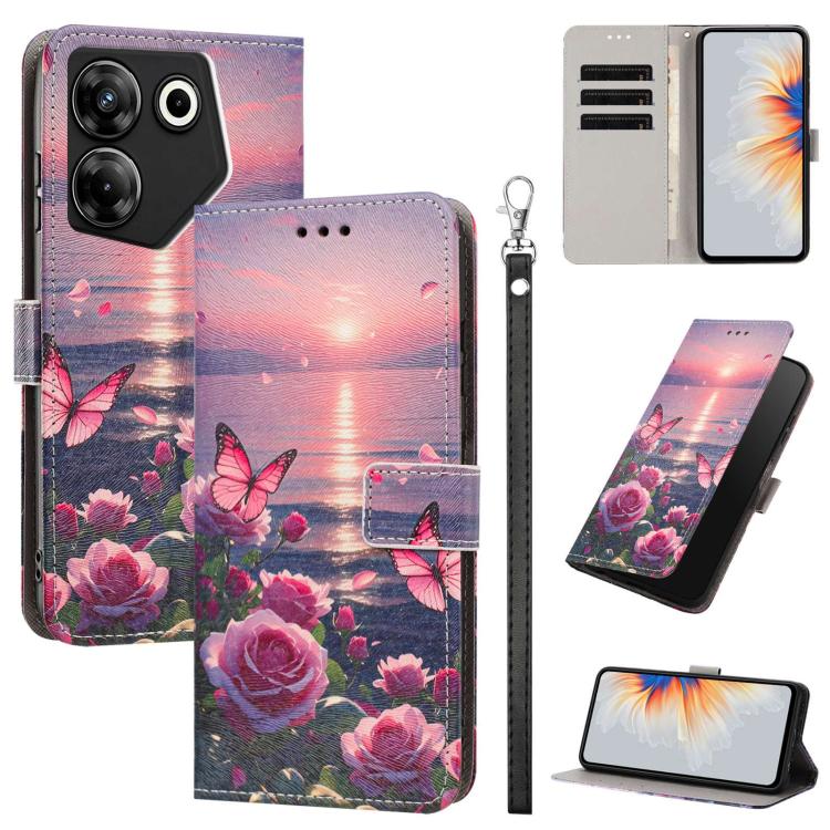 Painted Pattern Vegan Leather Phone Case with Strap, For Tecno Pova 5 4G, For Tecno Camon 20 Premier, For Tecno Camon 20 Pro 5G, For Tecno Camon 20/20 Pro, For Tecno Spark 10/Spark 10C, For Tecno Spark Go 2023, For Tecno Spark 10 Pro/K17 4G