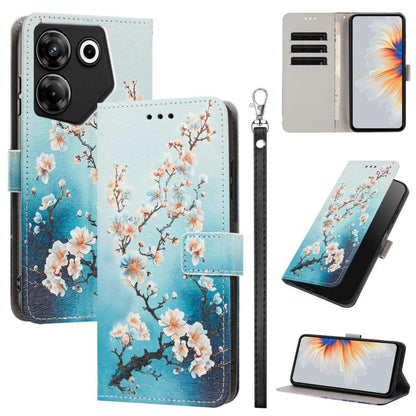 Painted Pattern Vegan Leather Phone Case with Strap, For Tecno Pova 5 4G, For Tecno Camon 20 Premier, For Tecno Camon 20 Pro 5G, For Tecno Camon 20/20 Pro, For Tecno Spark 10/Spark 10C, For Tecno Spark Go 2023, For Tecno Spark 10 Pro/K17 4G