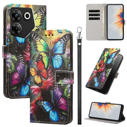 Painted Pattern Vegan Leather Phone Case with Strap, For Tecno Pova 5 4G, For Tecno Camon 20 Premier, For Tecno Camon 20 Pro 5G, For Tecno Camon 20/20 Pro, For Tecno Spark 10/Spark 10C, For Tecno Spark Go 2023, For Tecno Spark 10 Pro/K17 4G