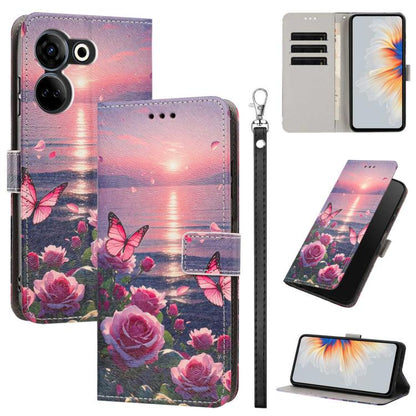 Painted Pattern Vegan Leather Phone Case with Strap, For Tecno Pova 5 4G, For Tecno Camon 20 Premier, For Tecno Camon 20 Pro 5G, For Tecno Camon 20/20 Pro, For Tecno Spark 10/Spark 10C, For Tecno Spark Go 2023, For Tecno Spark 10 Pro/K17 4G