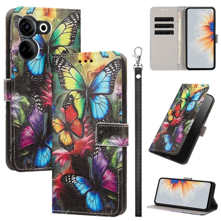 Painted Pattern Vegan Leather Phone Case with Strap, For Tecno Pova 5 4G, For Tecno Camon 20 Premier, For Tecno Camon 20 Pro 5G, For Tecno Camon 20/20 Pro, For Tecno Spark 10/Spark 10C, For Tecno Spark Go 2023, For Tecno Spark 10 Pro/K17 4G
