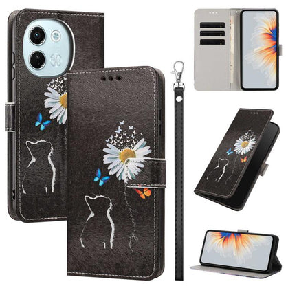 Painted Pattern Vegan Leather Phone Case with Strap, For Tecno Pova 7 Ultra 5G, For Tecno Pova 7 4G, For Tecno Camon 40 Pro, For Tecno Camon 40 Premier, For Tecno Camon 40, For Tecno Camon 40 Pro 5G Global, For Tecno Spark 30C 5G/Pop 9 5G              ...