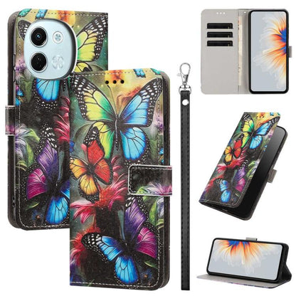 Painted Pattern Vegan Leather Phone Case with Strap, For Tecno Pova 7 Ultra 5G, For Tecno Pova 7 4G, For Tecno Camon 40 Pro, For Tecno Camon 40 Premier, For Tecno Camon 40, For Tecno Camon 40 Pro 5G Global, For Tecno Spark 30C 5G/Pop 9 5G              ...