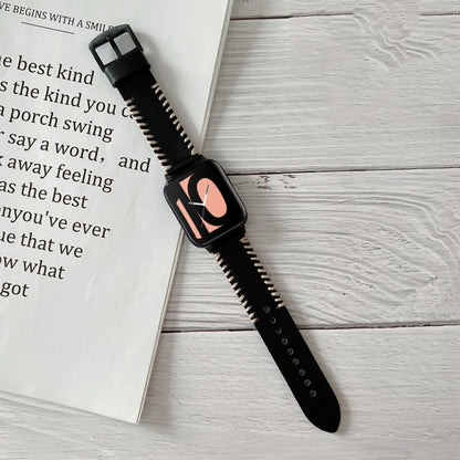 Fish Bone Hand Suture Leather Replacement Strap Watchband, For OPPO Watch 41mm, For OPPO Watch 46mm