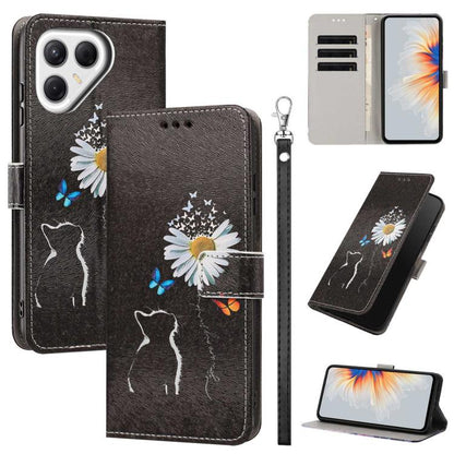 Painted Pattern Vegan Leather Phone Case with Strap, For Tecno Pova 7 Ultra 5G, For Tecno Pova 7 4G, For Tecno Camon 40 Pro, For Tecno Camon 40 Premier, For Tecno Camon 40, For Tecno Camon 40 Pro 5G Global, For Tecno Spark 30C 5G/Pop 9 5G              ...