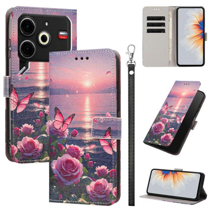 Painted Pattern Vegan Leather Phone Case with Strap, For Tecno Spark 30C, For Tecno Spark Go 1, For Tecno Spark 20 Pro 5G, For Tecno Camon 30 Premier 5G/CL 9, For Tecno Pova 6 Neo, For Tecno Pova 6/Pova 6 Pro, For Tecno Camon 30 Pro, For Tecno Camon 30...