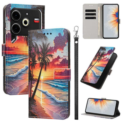Painted Pattern Vegan Leather Phone Case with Strap, For Tecno Spark 30C, For Tecno Spark Go 1, For Tecno Spark 20 Pro 5G, For Tecno Camon 30 Premier 5G/CL 9, For Tecno Pova 6 Neo, For Tecno Pova 6/Pova 6 Pro, For Tecno Camon 30 Pro, For Tecno Camon 30...