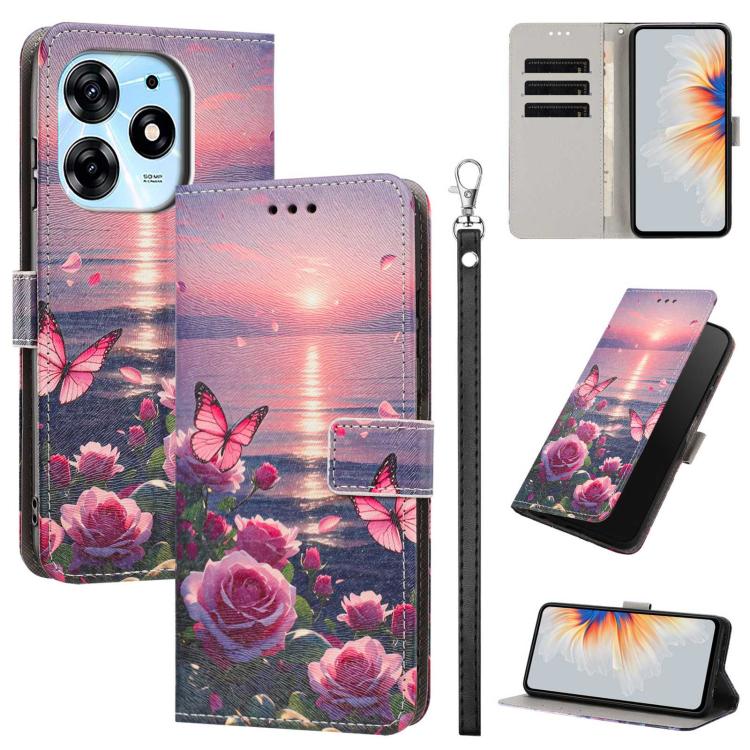 Painted Pattern Vegan Leather Phone Case with Strap, For Tecno Pova 5 4G, For Tecno Camon 20 Premier, For Tecno Camon 20 Pro 5G, For Tecno Camon 20/20 Pro, For Tecno Spark 10/Spark 10C, For Tecno Spark Go 2023, For Tecno Spark 10 Pro/K17 4G