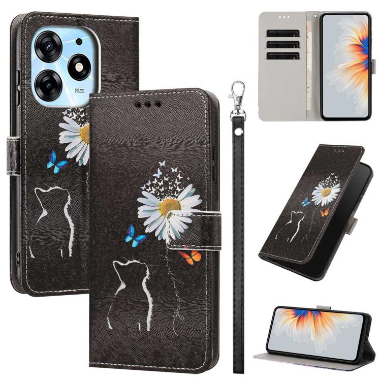Painted Pattern Vegan Leather Phone Case with Strap, For Tecno Pova 5 4G, For Tecno Camon 20 Premier, For Tecno Camon 20 Pro 5G, For Tecno Camon 20/20 Pro, For Tecno Spark 10/Spark 10C, For Tecno Spark Go 2023, For Tecno Spark 10 Pro/K17 4G